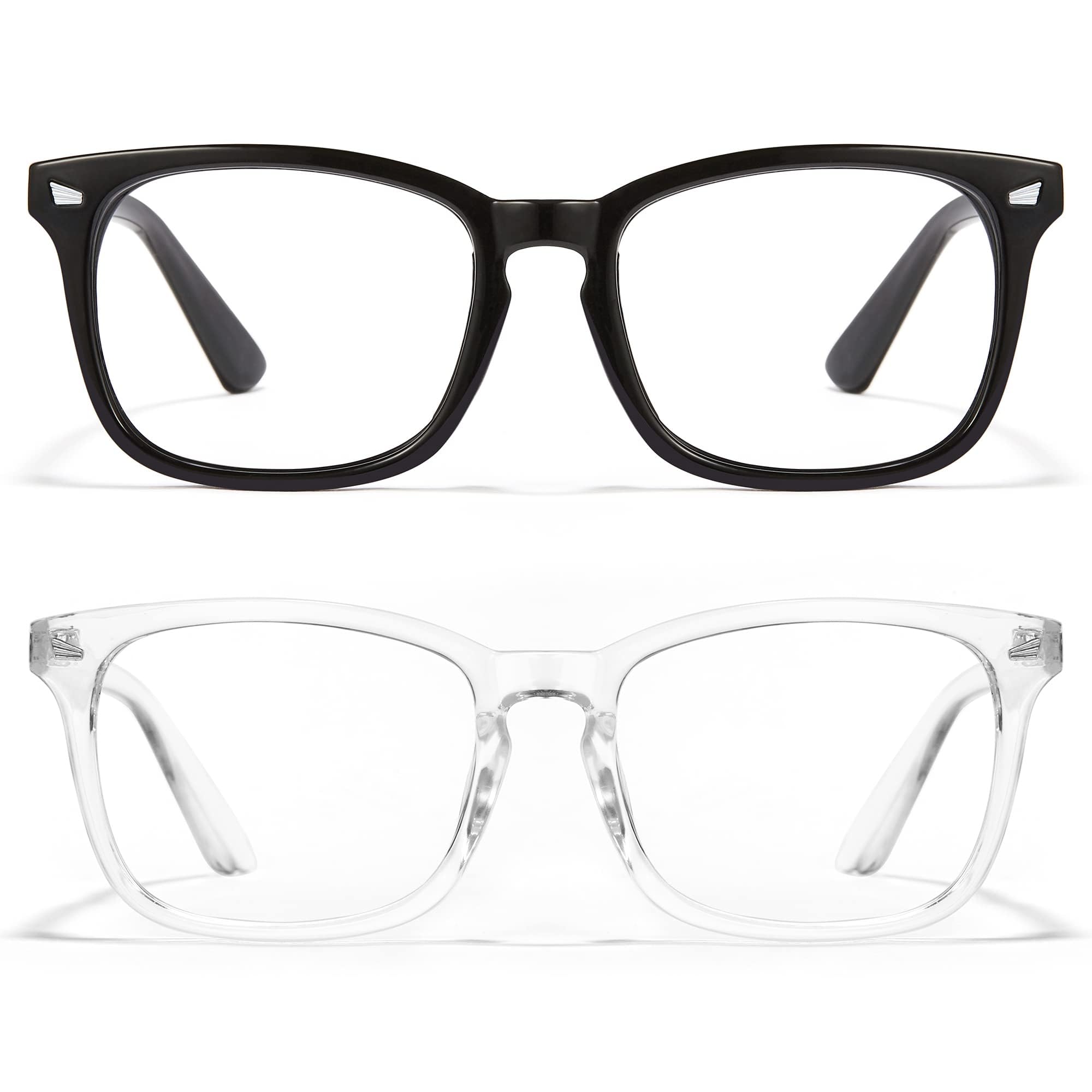 613Dntc1TWL نظارات نيرد للنساء والرجال بدون وصفة طبية بعدسات شفافة لأي مناسبة من سيكسيس، مجموعة من قطعتين (4002T37 أسود + شفاف)