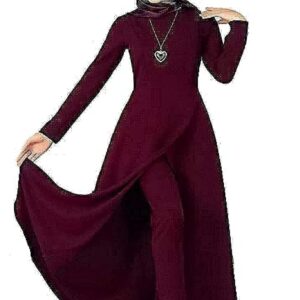 فستان قياس واحد احمر نبيذى ليكرا، من اف جي، للنساء