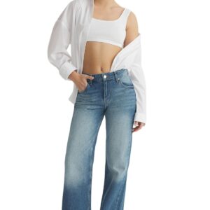 ترنديول بنطلون جينز بخصر منخفض وارجل واسعة للنساء بلون ازرق - TWOSS25JE00061