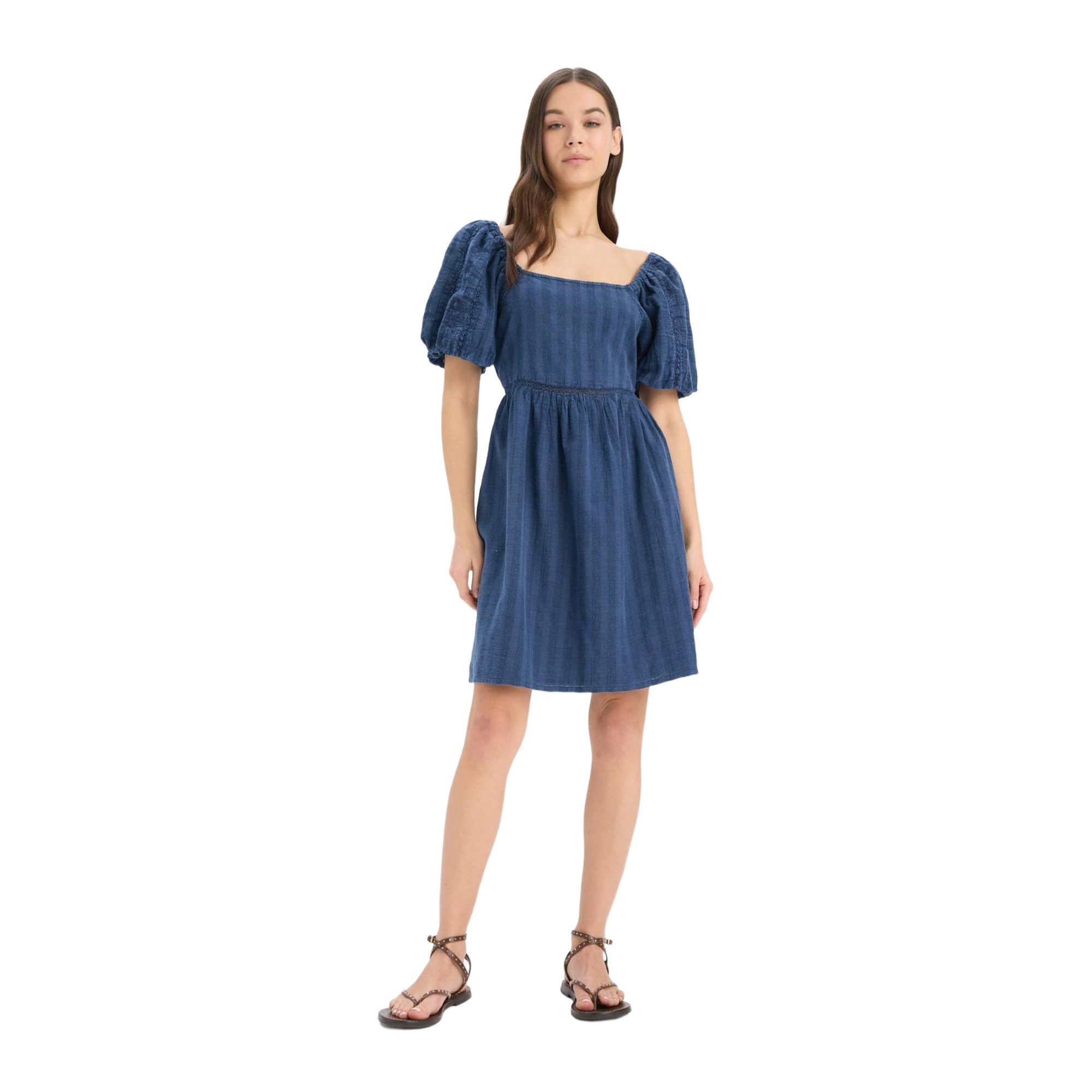 613veAFTzsL DeFacto womens Young Dress & Skirt Fit And Flare Square Neck Short Sleeve Short Sleeve Woven Dress E5390AX Casual Dress