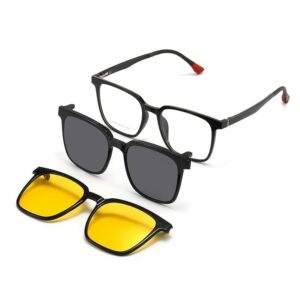 نظارة شمسية بمشبك مغناطيسي حريمي ورجالي وعدسات مستقطبة كلاسيكية مربعة الشكل واقية من الأشعة فوق البنفسجية يمكن ارتداؤها النظارة الطبية وتناسب القيادة الليلية 3 قطع ابيض