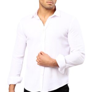 قميص أبيض بنمط ذاتي للرجال من ريفين، مع ياقة مطوية لأسفل حديثة