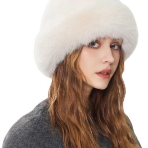 قبعة الصياد المنغولية للنساء، قبعة شتوية خارجية من الفرو الصناعي، قبعة قطيفة من فرو المنك الصناعي، قبعة زغبية للتزلج على الجليد للبنات والنساء، ابيض