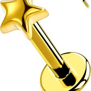 اوفر اقراط لابريت بدون خيوط من التيتانيوم G23 - اقراط بدبوس دفع خلفي مسطح لزنمة الاذن وهيليكس ومونرو ومحارة ثقب الشفاه - 16 غرام/18 غرام، 6 ملم/8 ملم