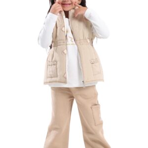 بيجامة بناتي مريحة ومبطنة من 3 قطع ذات طابع وردى - مقاس من زيزو