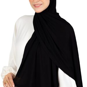 سكارف سادة من القطن الخالص من فرح، لون أسود ، 1.8 متر × 60 سم