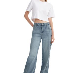 ترنديول بنطلون جينز نسائي ازرق بخصر عادي فضفاض وارجل واسعة TWOSS25JE00032