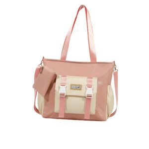 حقيبة كتف نسائية مقاومة للماء بحزام من الحرير الساتان، شنطة كروس خفيفة الوزن، حقيبة مدرسية جامعية، حقيبة كتب A4 بسعة كبيرة مع محفظة صغيرة - تصميم عملي وأنيق