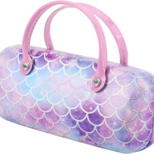 حافظة نظارات صلبة محمولة بتصميم حورية البحر للبنات مصنوعة من جلد البولي يوريثين مع مقبض لتخزين نظارات الاطفال والطلاب من خازنا، مقاس واحد