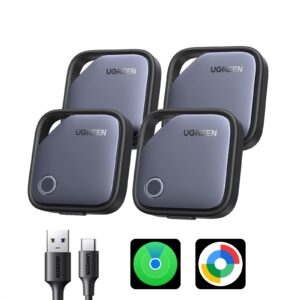 UGREEN FineTrack Duo Smart GPS Tracker Kit (4 Pack) (iOS & Android + USB-C Rechargeable), Bluetooth Tracking Tags Compatible with Apple Find My/Google Find Hub, Smart Tag