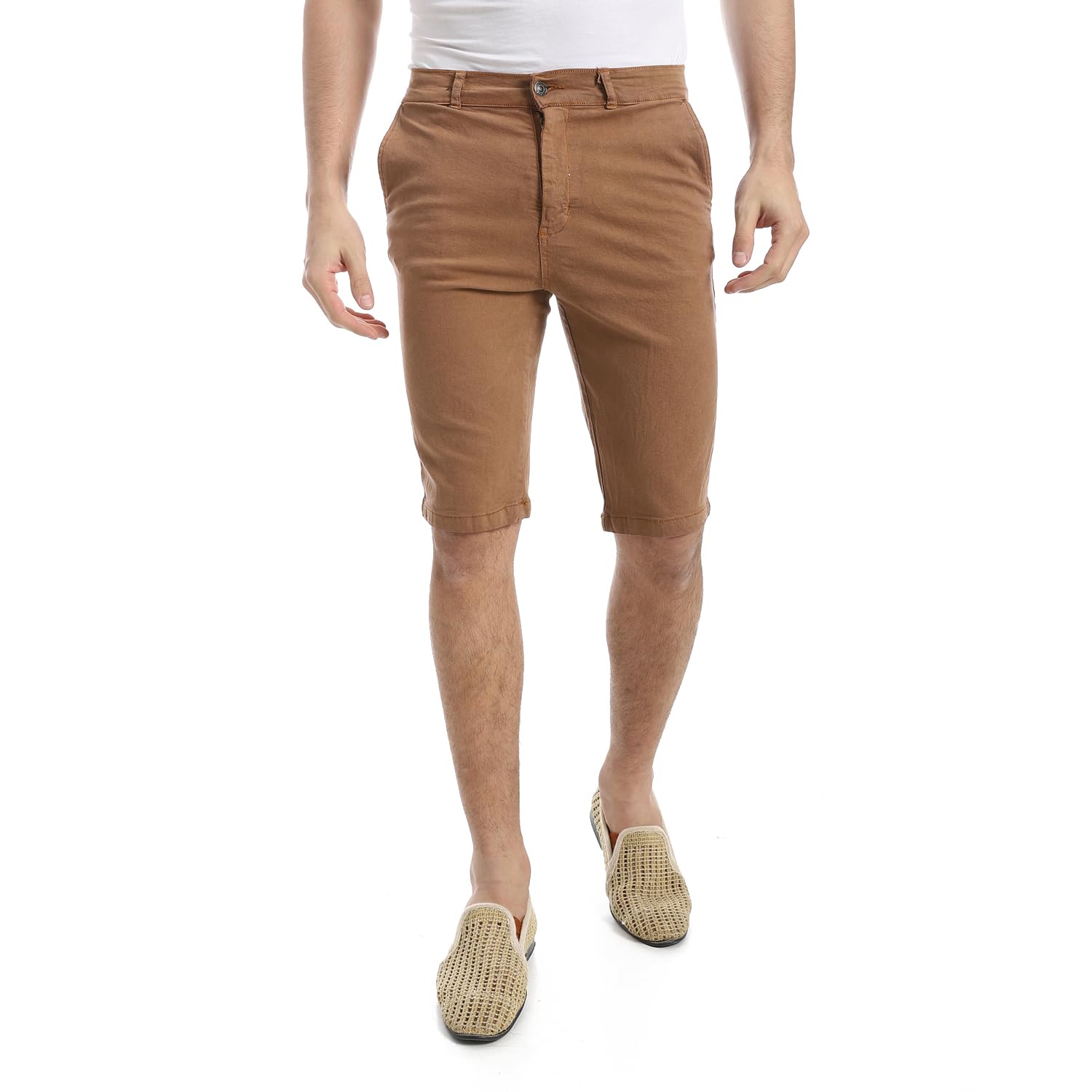 618Hdox48TL شورت جبردين كاجوال سادة بقصة عادية للرجال من اندورا