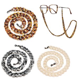 سيوسى سلسلة نظارات عصرية، 3 قطع من حزام لف اكريليك للنظارات الشمسية، سلسلة حامل نظارات انيقة للنساء، اكسسوارات النظارات للجنسين، بيج، رمادي داكن، كهرماني