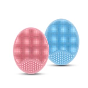 فرشاة سيليكون للاطفال من تول هاوس، فرشاة سيليكون للوجه بشعيرات ناعمة ومهدئ للبشرة، فرشاة لطيفة للاطفال حديثي الولادة والاطفال الصغار، مجموعة العناية بالطفل الاساسية (ازرق + بينك)