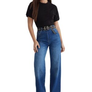 بنطلون جينز بخصر مرتفع وأرجل واسعة للنساء، موديل Twoss25Je00060 من ترنديول