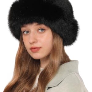 قبعة باكيت شتوية من الفرو الصناعي، قبعة صياد منغولية صغيرة للاستخدام في الهواء الطلق، قبعة قطيفة من فرو المنك الصناعي، قبعة تزلج منفوشة للبنات والنساء، اسود