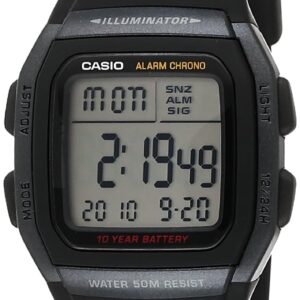 كاسيو ساعة رياضية رجال رقمي مطاطي - W-96H-1BVDF، بسوار أسود