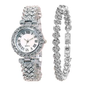 ساعة من بالاكو للنساء، بمينا فضية وسوار فضي، عرض تناظري، مرصعة بأحجار الراين