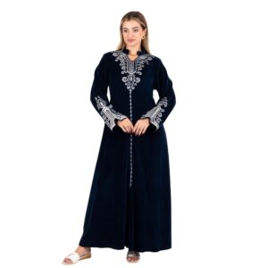 عباية قطيفة مطرزة للنساء، عباية بيت شتوية أنيقة، فستان نسائي قطيفة بتطريز على الأكمام، ملابس نوم ناعمة ودافئة من زيكوتكس