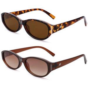 نظارات شمسية بعدسات بيضاوية بتصميم عين القطة للنساء من بوكيلا، نظارات عصرية خفيفة الوزن مع حماية للعين من الاشعة فوق البنفسجية وظلال ضيقة عصرية (قطعتان)