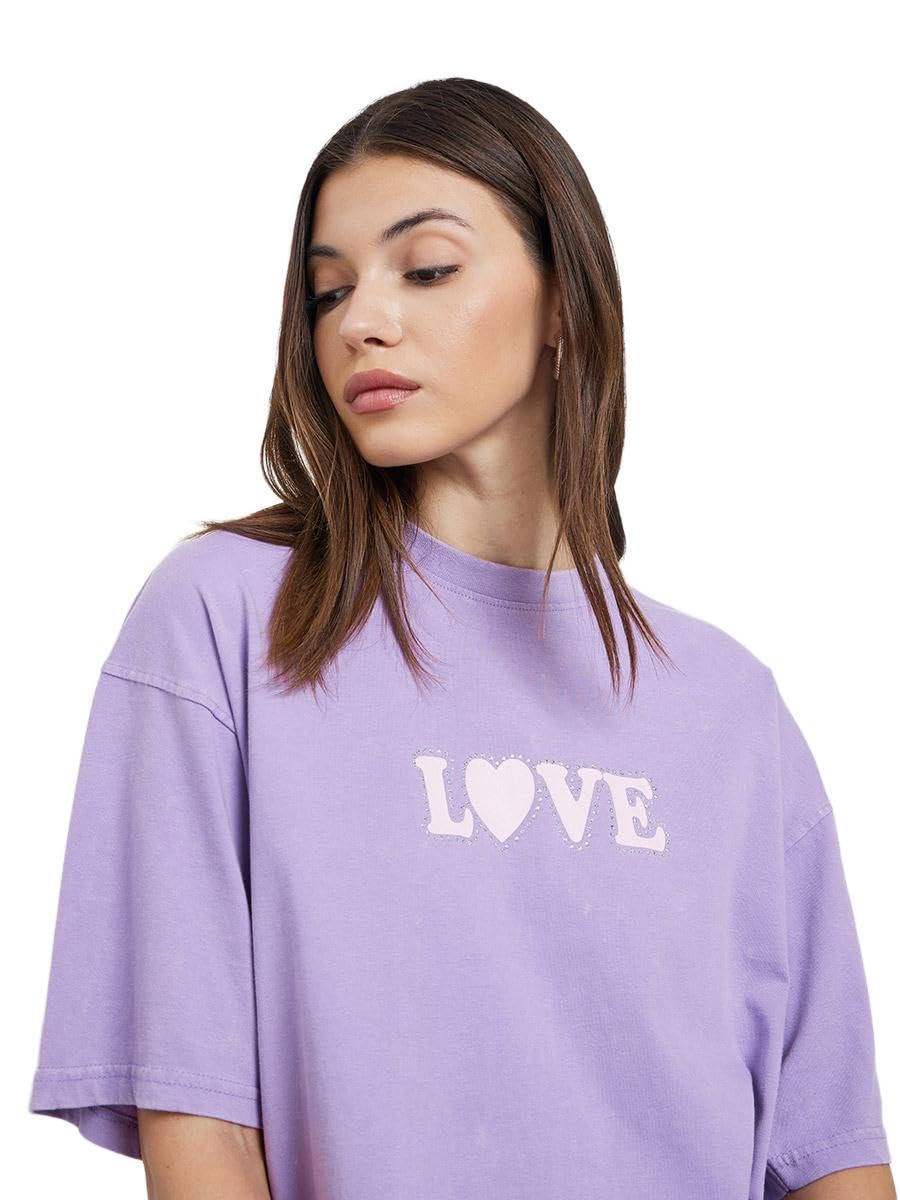 61AblNxL15L Styli Women Acid Wash Slogan Print Oversized T-Shirt