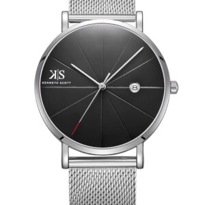 ساعة بحركة كوارتز وعرض انالوج وسوار من الستانلس ستيل للرجال من كينيث سكوت - K22013-SMSB، فضي