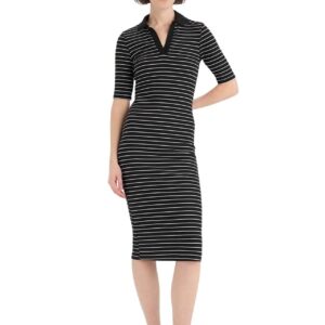 فستان ضيق E6792AX للنساء برقبة بولو وأكمام قصيرة، فستان منسوج بتصميم جيبة بقصة قصيرة وفستان كاجوال من ديفاكتو