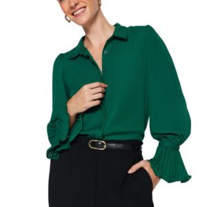 قميص منسوج بقصة عادية وأكمام إسبانية للنساء TWOAW22GO0487 من ترنديول