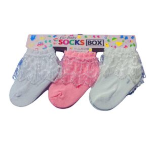 طقم شراب بناتى قطن 3 قطع لحديثي الولادة من الى 6 شهور، متعدد الالوان، للفتيات الرضع