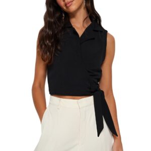 ترنديول بلوزة كتان منسوجة مربوطة باللون الاسود للنساء TWOSS23BZ00550 (عبوة من قطعة واحدة)