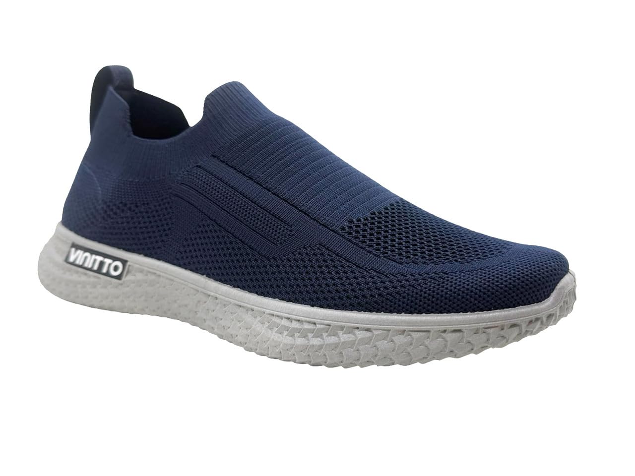 Version 1.0.0 حذاء رياضي سهل الارتداء بنسيج شبكي اسود ونعل مطاطي، حذاء رياضي كاجوال خفيف الوزن مع نعل مطاطي، للبالغين من الجنسين (كحلي، مقاس 43)