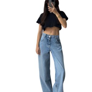 بنطلون جينز سكيتر بخصر عادي وقابل للتمدد للنساء من ترينديول، لون أزرق، TWOSS25JE00072