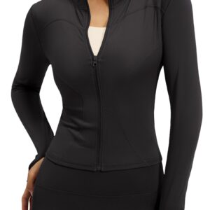 جاكيتات رياضية للنساء بسحاب كامل، جاكيتات رياضية خفيفة الوزن باكمام طويلة مع فتحات للابهام، جاكيت يوجا ناعم بقصة ضيقة للحماية من الاشعة فوق البنفسجية