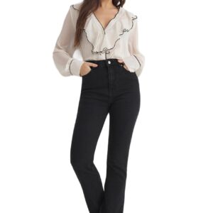 بنطلون جينز للنساء بخصر مرتفع وقصة واسعة من ترينديول، Twoss25Je00109