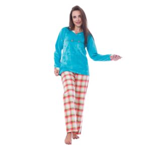 طقم بيجامة شتوية أنيقة للنساء، بيجامة مريحة مكونة من بلوزة قطيفة وبنطلون من الميلتون