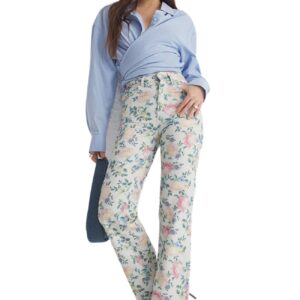 ترنديول بنطلون جينز للنساء متعدد الالوان بطبعة زهور وخصر مرتفع وارجل واسعة TWOSS25JE00167