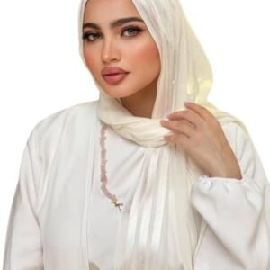 حجاب إسلامي فاخر مصنوع من الشاش القطني الخفيف المستورد بنمط 3 خطوط سميكة للمناسبات والأيام العادية للنساء، مقاس (1.80 م × 75 سم)