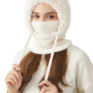 قبعة بيني من نالاكال، باللون البيج، مصنوعة من الفرو للنساء، بتصميم بالاكلافا مع وشاح للتزلج وحماية من الرياح