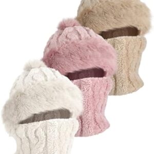 قبعات بالاكلافا للنساء والرجال، قناع تزلج شتوي مبطن بالصوف وغطاء وجه وتدفئة الرقبة، قبعة منفوخة منسوجة من الصوف مع كرات بوم بوم مقاومة للرياح للطقس البارد لركوب الدراجات والتزلج والسفر في الهواء الطلق