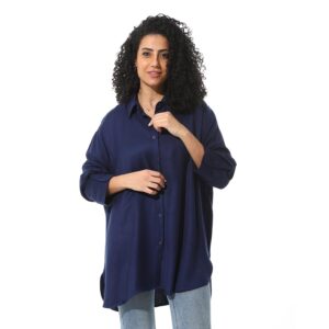 بلوزة بقصة واسعة وطويلة من الأمام والخلف من اندورا، أزرق كحلي، ميديوم M