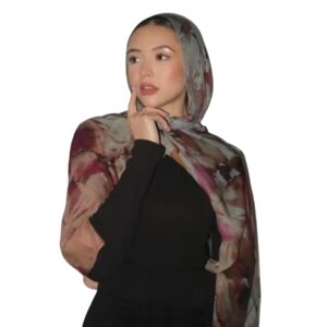 وشاح حجاب مطبوع عليه زهور بألوان مائية للنساء، مصنوع من القطن الناعم المودال، حجاب جاهز للارتداء للرأس، شالات طويلة من زد جي ام واي سي