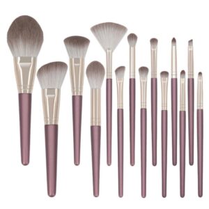 مجموعة فرش مكياج صناعية مع شنطة تخزين لكريم الأساس والكونسيلر وظلال العيون وأحمر الخدود للنساء والبنات، من 14 قطعة من ECVV