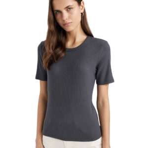 تيشرت للنساء بقصة ضيقة سليم فيت برقبة مستديرة وأكمام قصيرة من التريكو الأساسي C0097AX، تيشرت بأكمام قصيرة من ديفاكتو