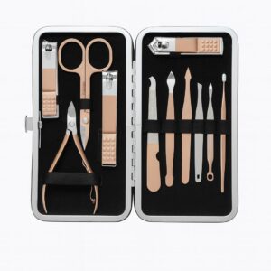 مجموعة مانيكير وباديكير 12 في 1 - مجموعة قصافة أظافر احترافية من الفولاذ المقاوم للصدأ للرجال والنساء مع حافظة جلدية، أدوات تشذيب للعناية باليدين والقدمين والوجه