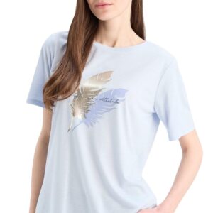 ديفاكتو تي شيرت نسائي تقليدي بقصة عادية ورقبة دائرية واكمام قصيرة محبوك واكمام قصيرة، ازرق فاتح، مقاس M