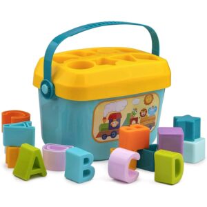 مكعبات فرز الأشكال التعليمية للأطفال الصغار | 16 شكل ABCD ملون وشكل هندسي | المكعبات الأولى للأطفال الأولاد والبنات من سن 6 أشهر إلى عامين | لعبة التعلم المبكر متعددة الألوان من كيدززون