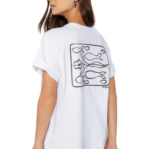 تيشرت منسوج TWOSS23TS00401 للنساء بقصة واسعة وتصميم مزين بطبعة من ترنديول، أبيض، قطعة واحدة