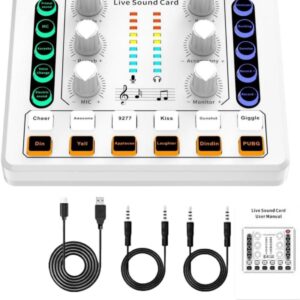 بطاقة الصوتM8 Mini Bluetooth Live Sound Card Portable Audio Sound Mixer Board For Live Streaming Podcast Microphone Sound Card With Multiple Sound Effects Audio Interface With Dj Mixer (white)