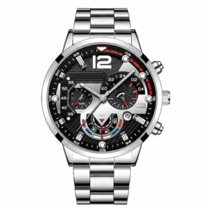 ساعة من كاست ويف للرجال، بمينا فضية وسوار فضي، عرض تناظري مع 3 مناطق زمنية وعقارب مضيئة