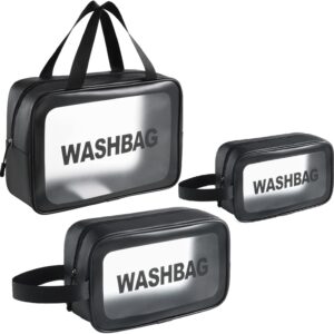 طقم شنط رحلات 3 قطع وتر بروف في جلد - تنظيم جميع ادوات المكياج والعناية الشخصية بأناقة - مقاوم للماء ومناسب لرحلات البحر والسفر - أحجام متعددة - متعدد الألوان