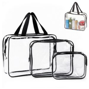 اي سي في 3 قطع من حقائب المكياج الشفافة للسفر مقاومة للماء بلاستيك PVC حقيبة مستحضرات التجميل مع سحاب اغلاق ومقبض ادوات الزينة للنساء والرجال اسود